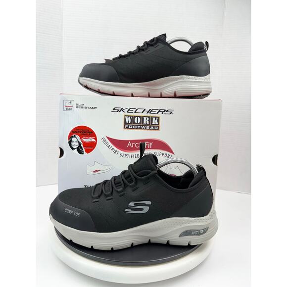 SKECHERS Arch Fit SR Womens Size 10 Comp Safety Toe Black Work Shoes 108075 - Picture 1 of 13